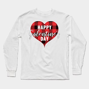 Happy Galentine's Day Sticker Shirt Gift in Buffalo Plaid Long Sleeve T-Shirt